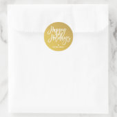 Sticker Rond Joyeuses Fêtes Script Or Blanc (Sac)