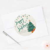 Sticker Rond Joyeuses fêtes String Lights Arbre mignonne Noël (Enveloppe)