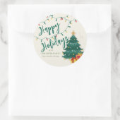 Sticker Rond Joyeuses fêtes String Lights Arbre mignonne Noël (Sac)