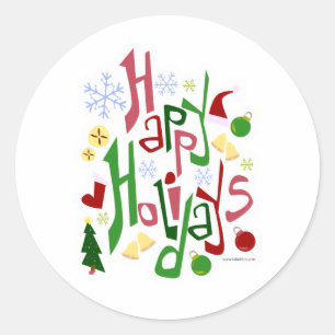 Sticker Rond Joyeuses fêtes style festif