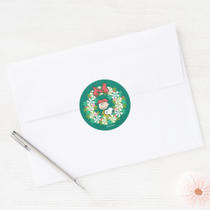 Sticker Rond Joyeuses fêtes Wreath de bonbon de menthe poivré