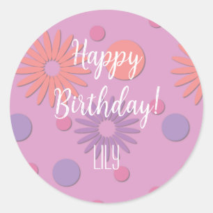 Sticker Rond Joyeuses fleurs et Pois d'anniversaire