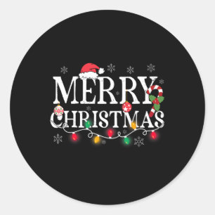 Sticker Rond Joyeuses lumières de Noël Santa Hat Noël Famille H