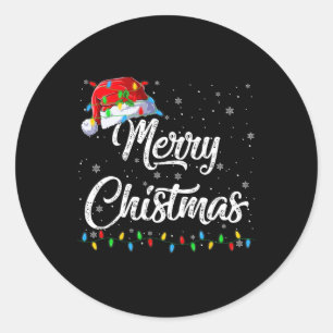 Sticker Rond Joyeuses lumières de Noël Santa Hat Noël Famille H