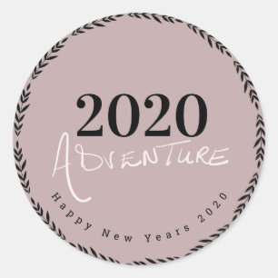 Sticker Rond Joyeuses Nouvel An 2020 Lettrage à la main Favor