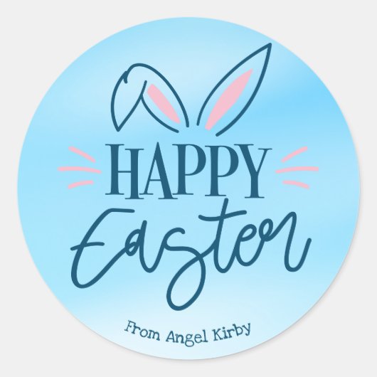 Sticker Rond Joyeuses Oreilles De Lapin De Pâques, Simple (Devant)