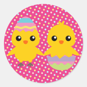 Sticker Rond Joyeuses Pâques Adorables poussins