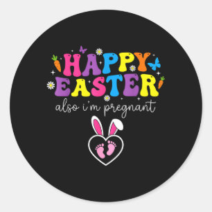 Sticker Rond Joyeuses Pâques aussi empreintes de bébé enceinte