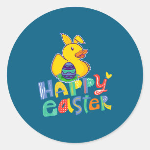 Sticker Rond Joyeuses Pâques Canard en Caoutchouc Oreilles de L