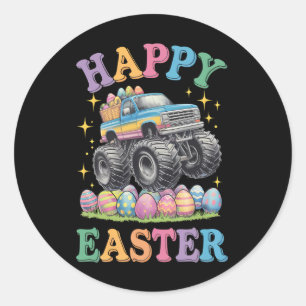 Sticker Rond Joyeuses Pâques Drôle de Monster Truck Écrase des 