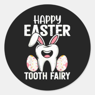 Sticker Rond Joyeuses Pâques Fée des dents Dentiste Hygiéniste
