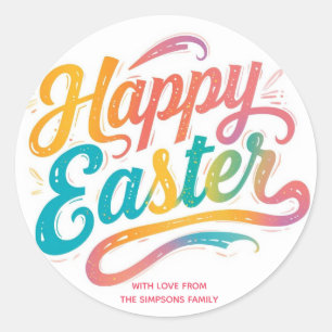 Sticker Rond Joyeuses Pâques Florales Colorées Élégantes