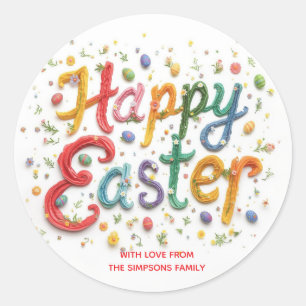 Sticker Rond Joyeuses Pâques Florales Colorées Élégantes