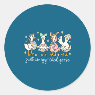 Sticker Rond Joyeuses Pâques Juste Un Lapin Oeuf En Goose Excit