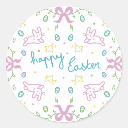Sticker Rond Joyeuses Pâques Message Mignon  (Devant)