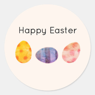 Sticker Rond Joyeuses Pâques Œufs Pastel Élégant Crème Douce