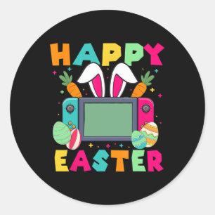 Sticker Rond Joyeuses Pâques Vidéo Game Lapin Manette de jeu Ga