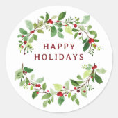 Sticker Rond Joyeuses vacances Aquarelle Noël botanique (Devant)