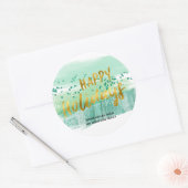 Sticker Rond Joyeuses vacances Artsy Vert Aquarelle Or (Enveloppe)