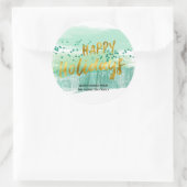 Sticker Rond Joyeuses vacances Artsy Vert Aquarelle Or (Sac)