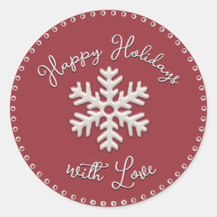 Sticker Rond Joyeuses vacances avec amour Embossed Snowflake Cl