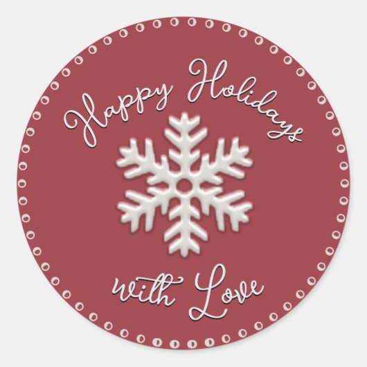 Sticker Rond Joyeuses vacances avec amour Embossed Snowflake Cl (Devant)