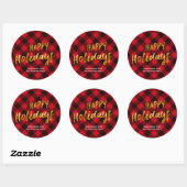 Sticker Rond Joyeuses vacances Buffalo Red Plaid et Gold Foil (Feuille)