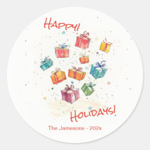 Sticker Rond Joyeuses Vacances Cute Retro