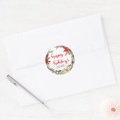 Sticker Rond Joyeuses vacances Floral Wreath Script moderne (Enveloppe)