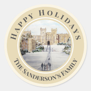Sticker Rond Joyeuses vacances hiver à Windsor Castle Painting