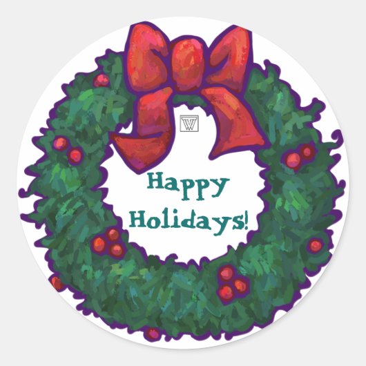 Sticker Rond Joyeuses vacances Holly Wreath (Devant)