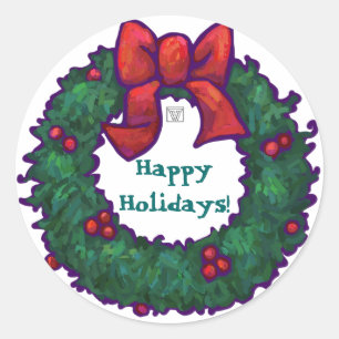Sticker Rond Joyeuses vacances Holly Wreath