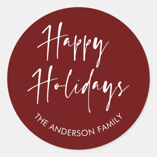 Sticker Rond Joyeuses Vacances Moderne Script Calligraphie Fami (Devant)