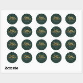 Sticker Rond Joyeuses Vacances Moderne Vert Or Script Business (Feuille)