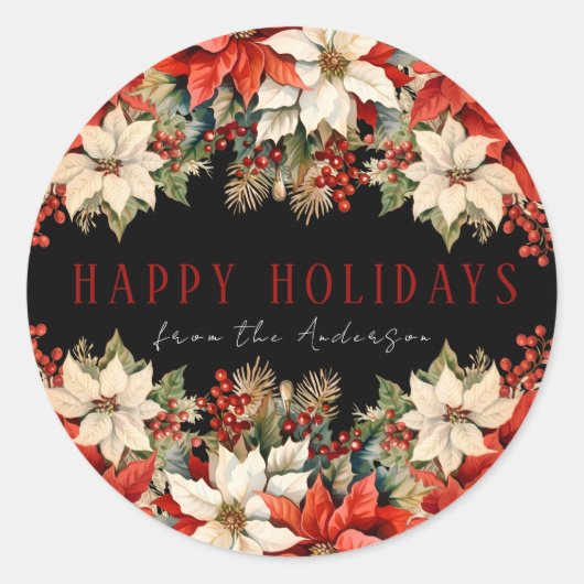 Sticker Rond Joyeuses vacances Noir (Devant)