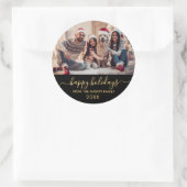 Sticker Rond Joyeuses Vacances Noir Script Famille Photo (Sac)