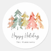 Sticker Rond Joyeuses vacances Pine Tree Aquarelle Noël (Devant)