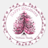 Sticker Rond Joyeuses vacances Pink Christmas Tree Cadeau Balis (Devant)