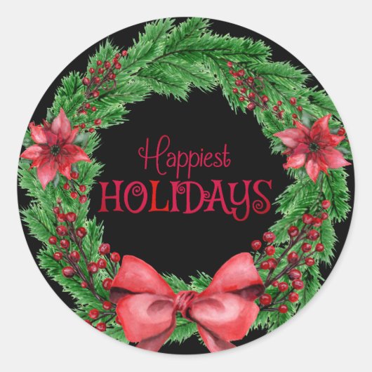 Sticker Rond Joyeuses vacances Poinsettia (Devant)