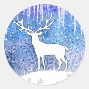 Sticker Rond Joyeuses Vacances Scène de Cerfs