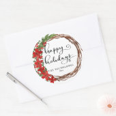 Sticker Rond Joyeuses vacances Script Noël Rouge Holly Wreath (Enveloppe)