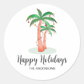 Sticker Rond Joyeuses vacances Tropical Palm Tree Noël (Devant)
