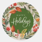 Sticker Rond Joyeuses vacances Wreath Aquarelle (Devant)