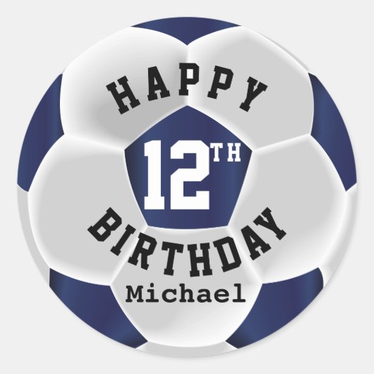 Sticker Rond Joyeux 00e anniversaire - Bal de football bleu fon (Devant)