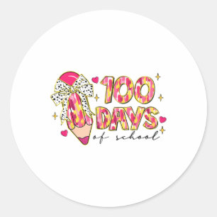 Sticker Rond Joyeux 100 Jours De L'École Coquette Bow Enseigner
