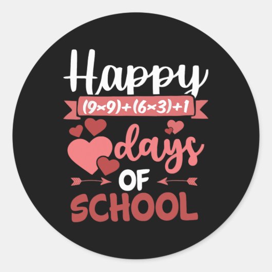 Sticker Rond Joyeux 100 Jours De Math École Formule Valentines (Devant)