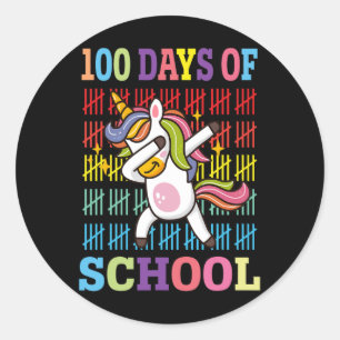 Sticker Rond Joyeux 100 Jours D'Enfants Scolaires Dabbing Unico
