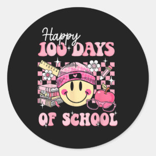 Sticker Rond Joyeux 100 Jours D'Enseignant Enfants Retro Super