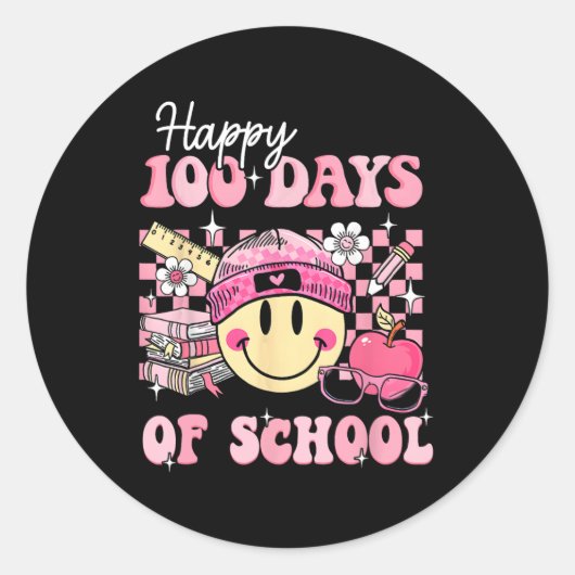 Sticker Rond Joyeux 100 Jours D'Enseignant Enfants Retro Super (Devant)