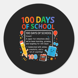 Sticker Rond Joyeux 100e jour d'école Conception d'élève, 100 j